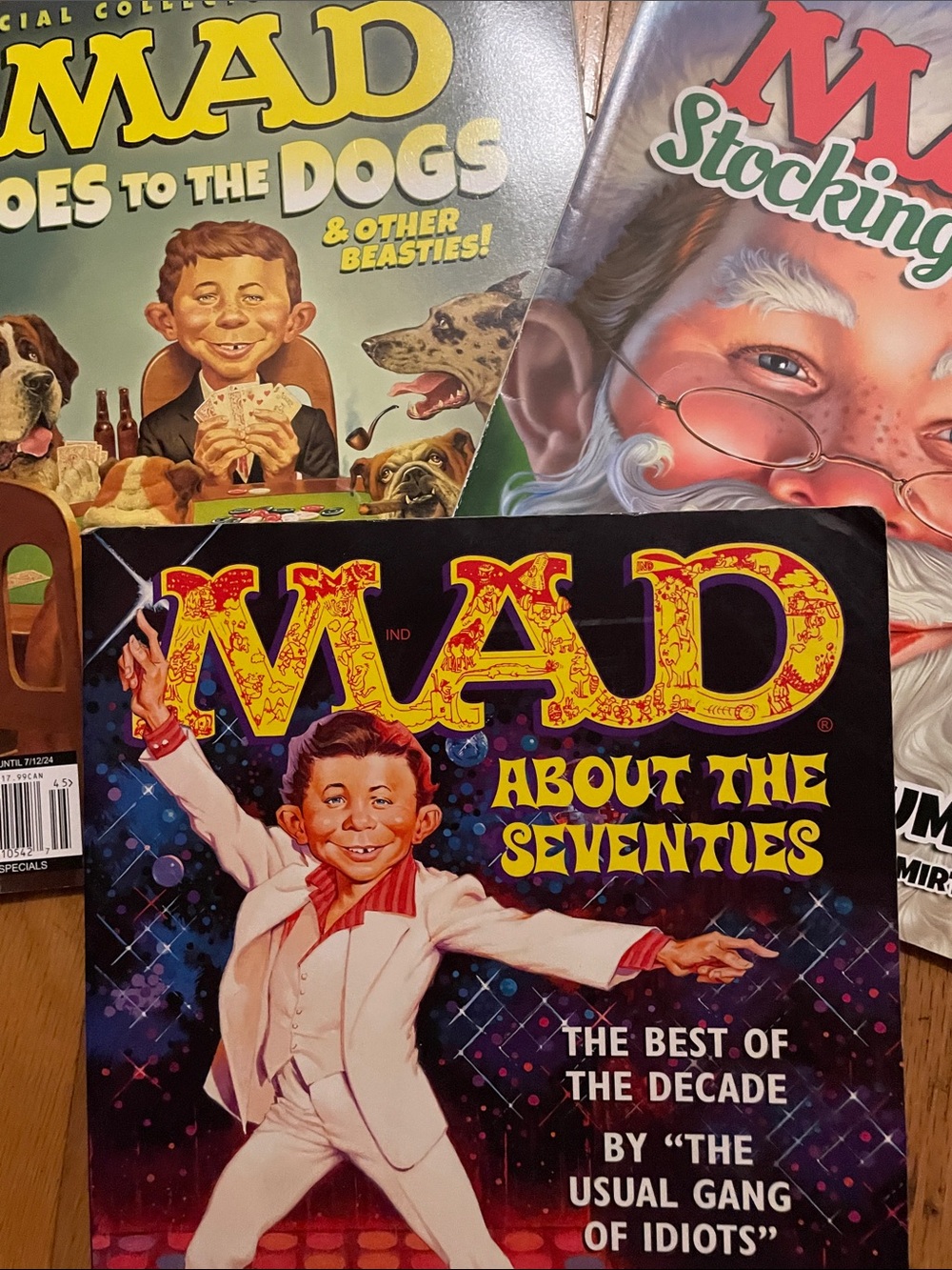 3 MAD Magazines + Book: About the Seventies, Goes to Dogs, Stocking Stuffer